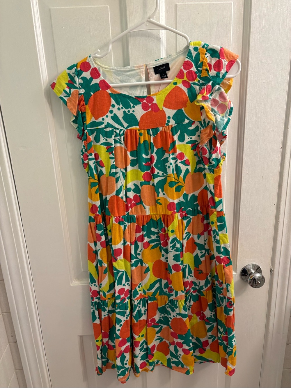 J. Crew Yellow, Orange, Green & Pink Fruit-Print Flutter Sleeve Dress